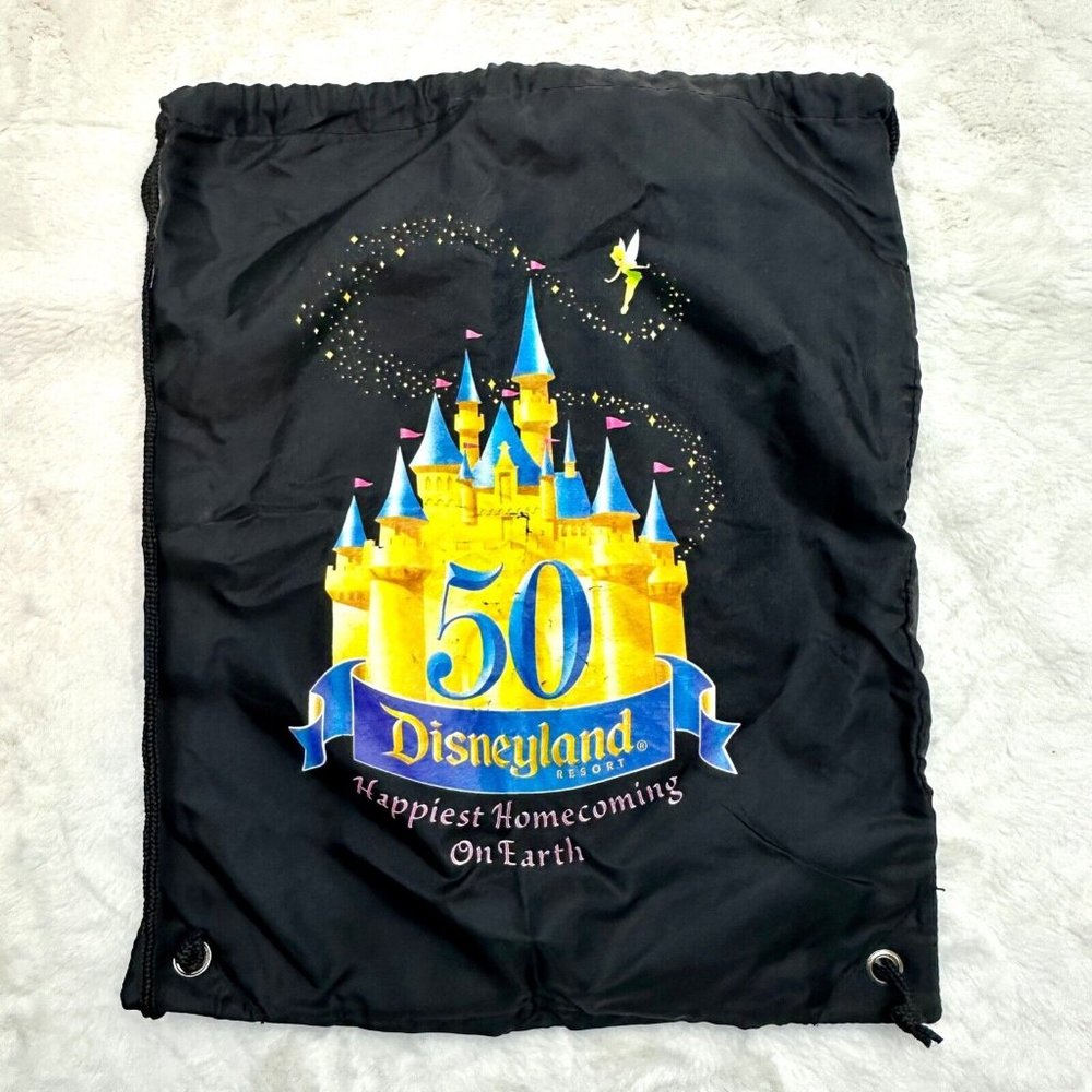 Disneyland Resort 50th Anniversary Cast Member Gift Drawstring Backpack Black